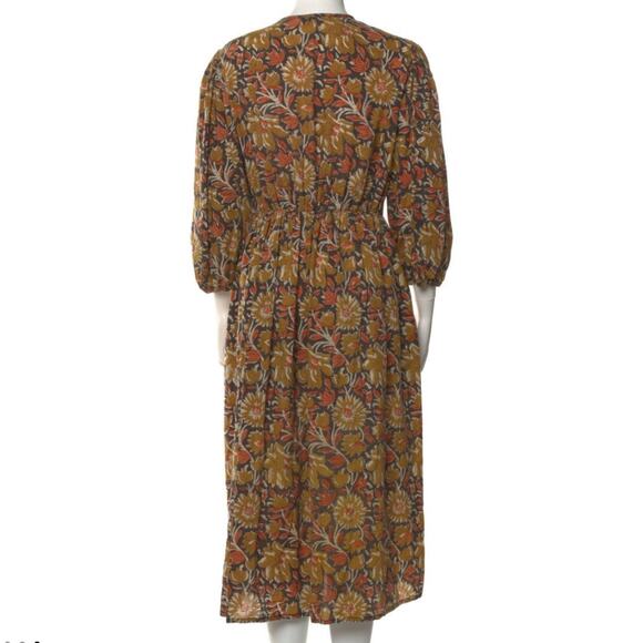 Mille Celeste 100% Midi Dress Sunset Floral Block Print Brown M - Picture 7 of 9